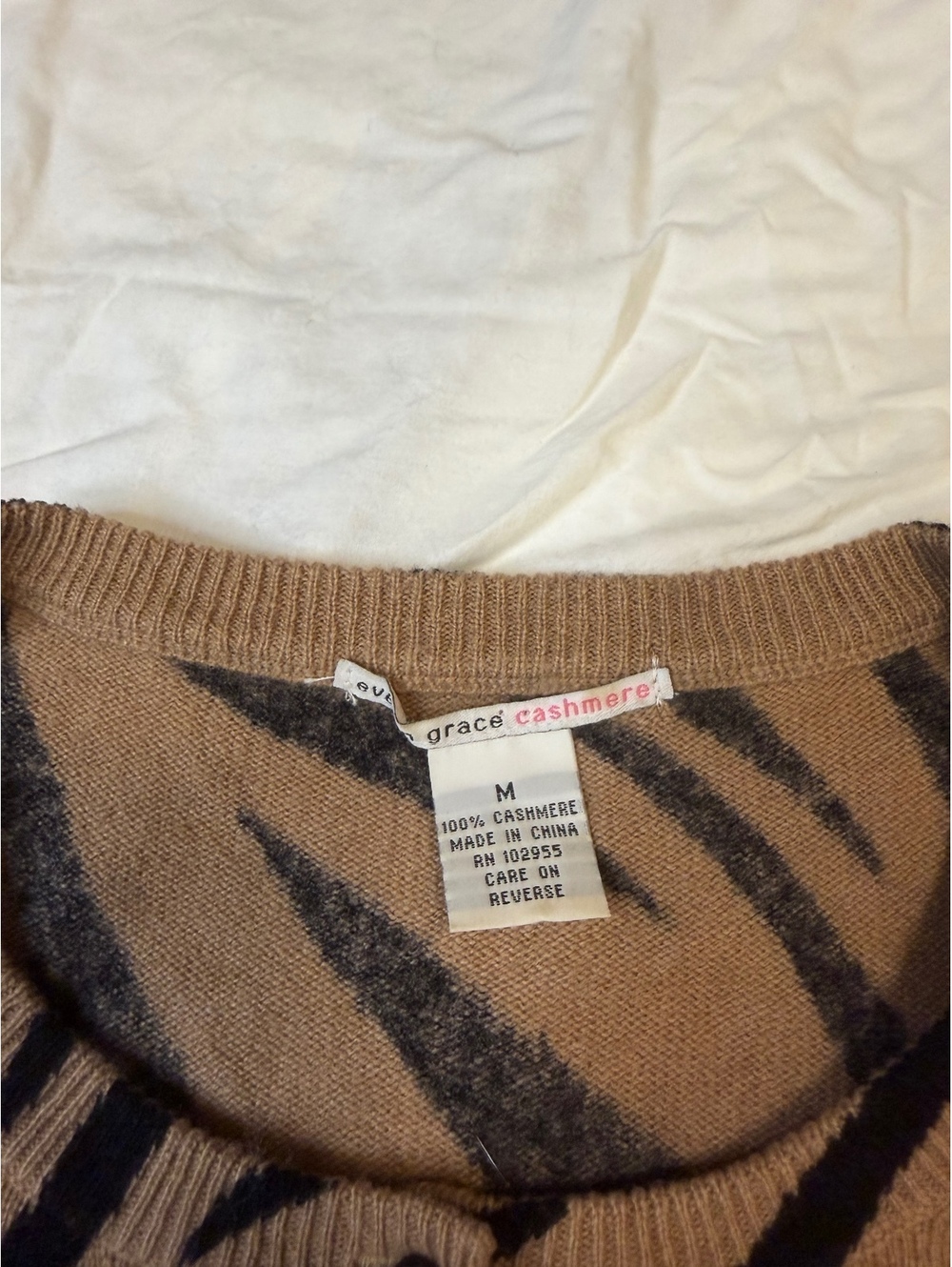 Evelyn Grace Cashmere 100% Cashmere Cardigan Tan and Black Zebra Pattern - Picture 5 of 6